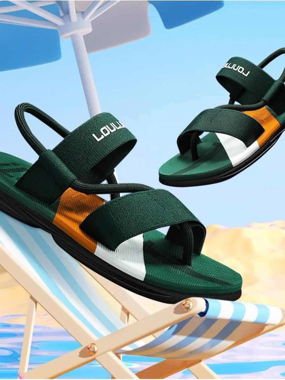 Loulven Men Green Orange White Adventure Sandals